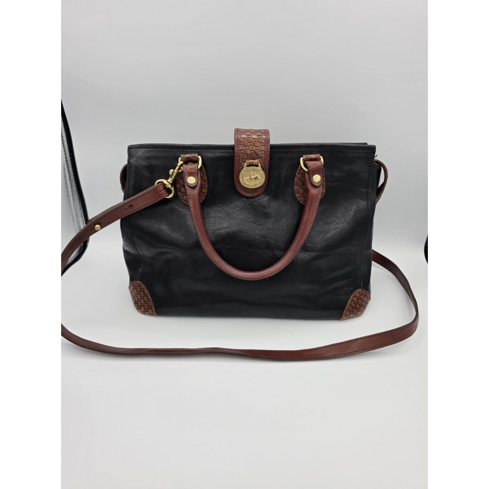 Vtg Brahmin Small Doctor Bag Tuscan Black & Brown Leather Handbag Mini Croc